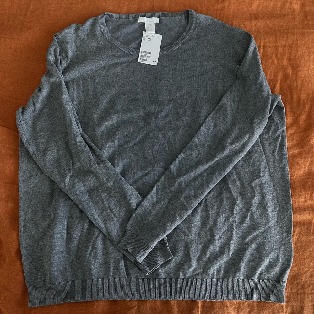 H&M Basics Gray Crewneck Knit Sweater, XXL